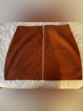 SHEIN Rust Brown Zip-Front Mini Skirt